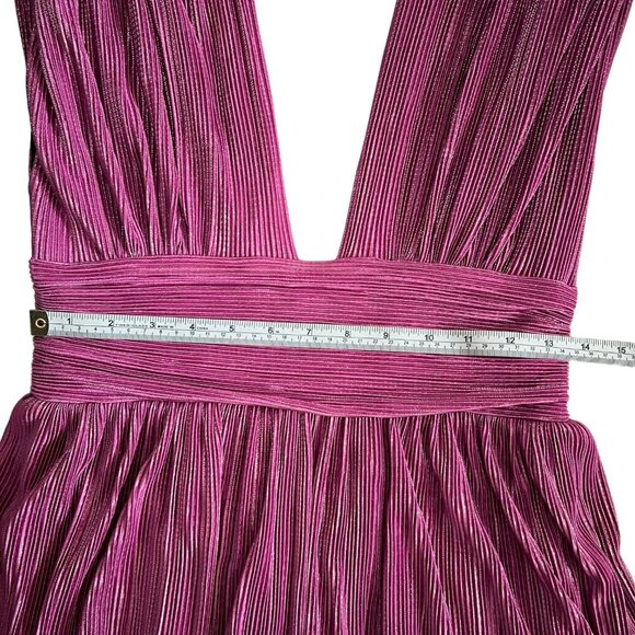 Sabina Musayev Judith Metallic Plunge Neck Pleated Layered Gown Purple Size XL - Picture 15 of 16